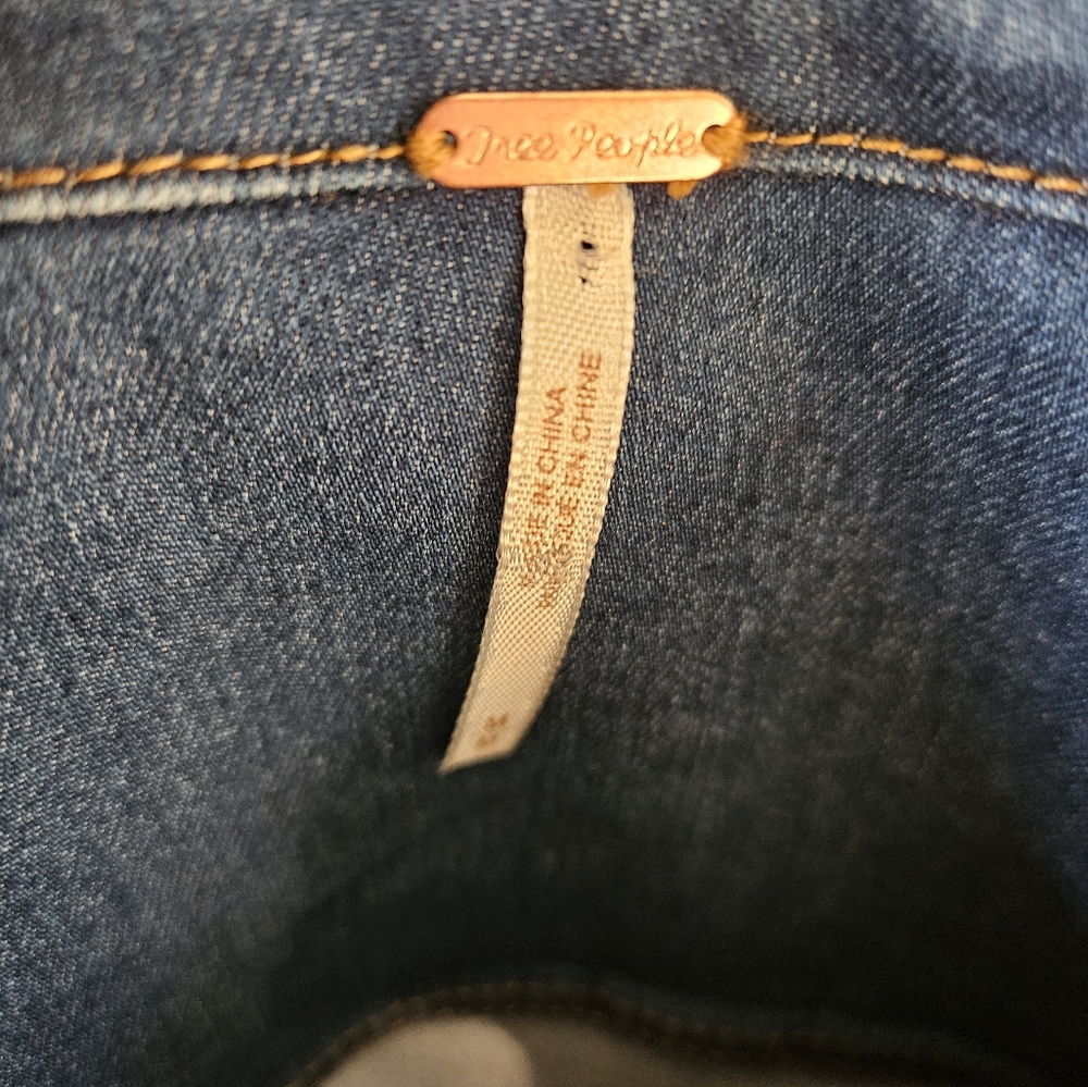 Free People Dynomite Stretch Denim Button Long Sleeve Pocket Mini Dress Medium - Picture 7 of 10